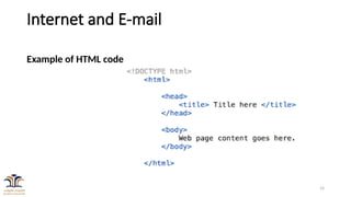 14
Internet and E-mail
Example of HTML code
 