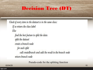 Decision Tree (DT)
Pseudo-code for the splitting function
02/04/25 10
 