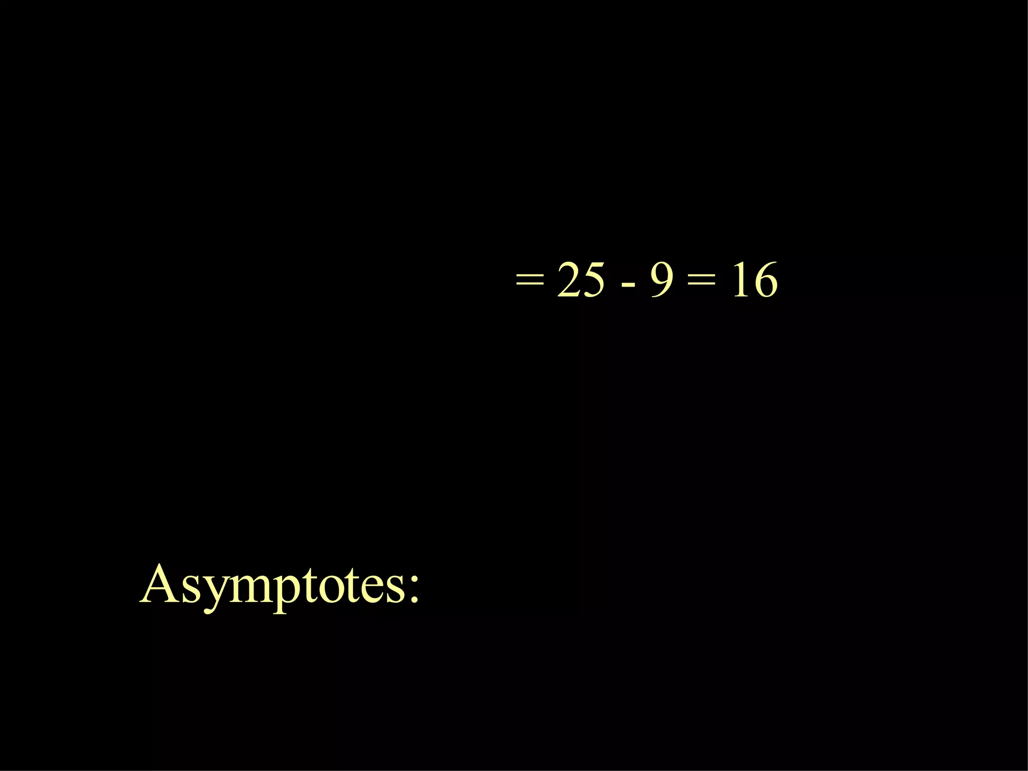 = 25 - 9 = 16 Asymptotes:   