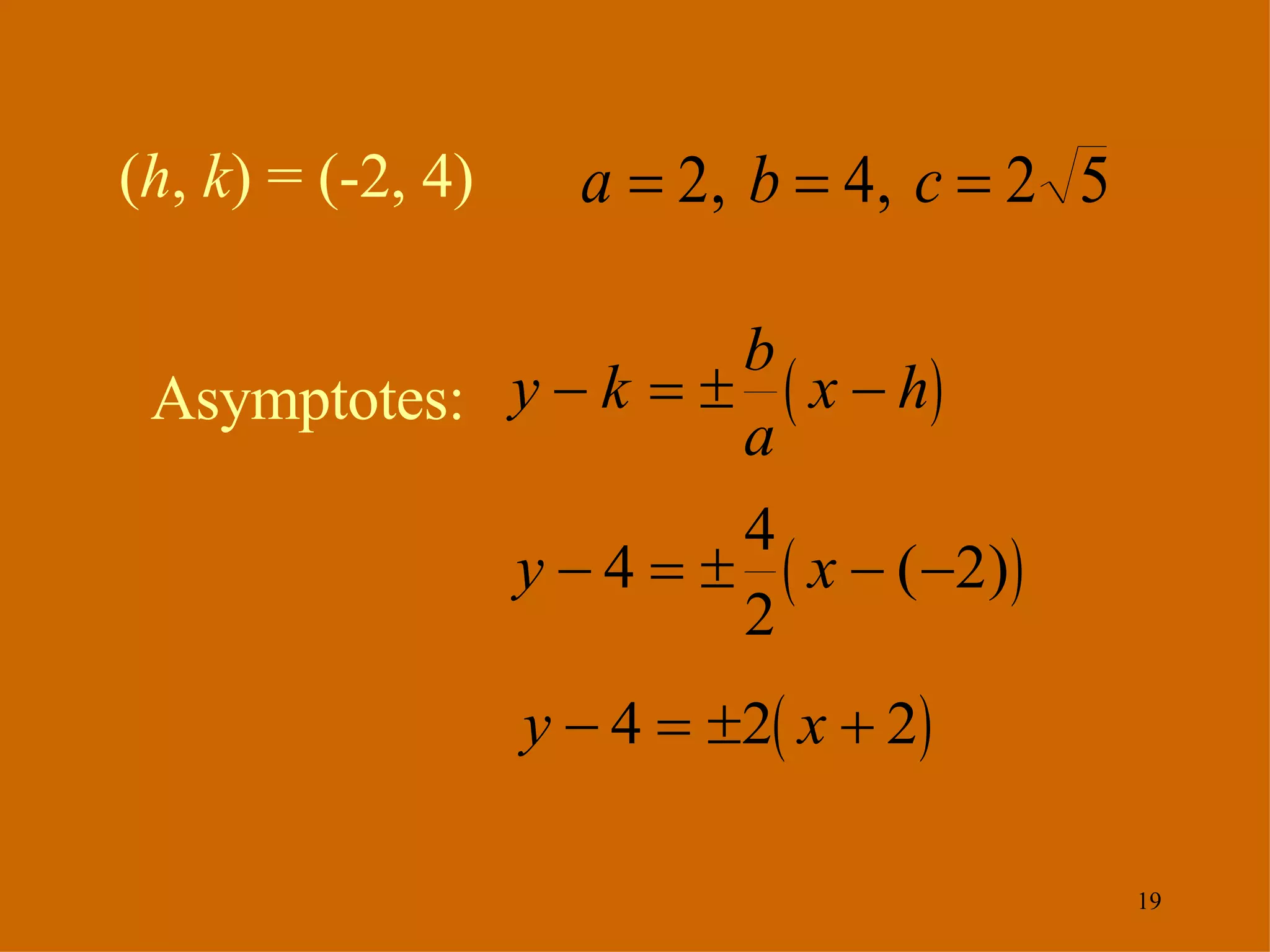 Asymptotes:   ( h ,  k ) = (-2, 4) 