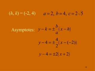Asymptotes:   ( h ,  k ) = (-2, 4) 