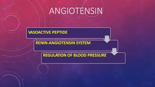 ANGIOTENSIN
VASOACTIVE PEPTIDE
RENIN-ANGIOTENSIN SYSTEM
REGULATION OF BLOOD PRESSURE
 