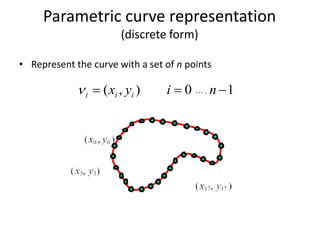 Parametric curve representation
(discrete form)
• Represent the curve with a set of n points
10),(  niyx iii  …
 