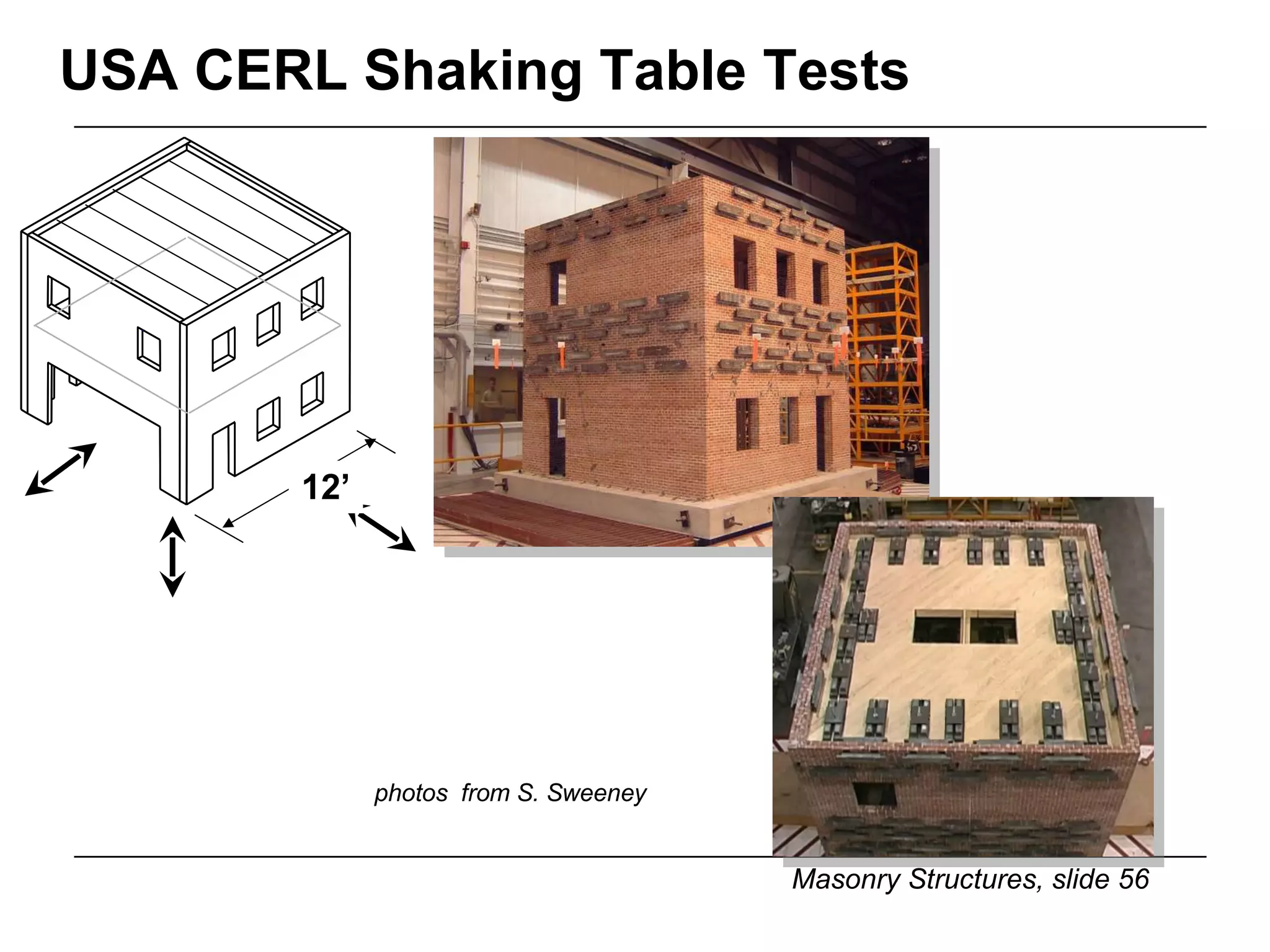 USA CERL Shaking Table Tests photos  from S. Sweeney 12’ 