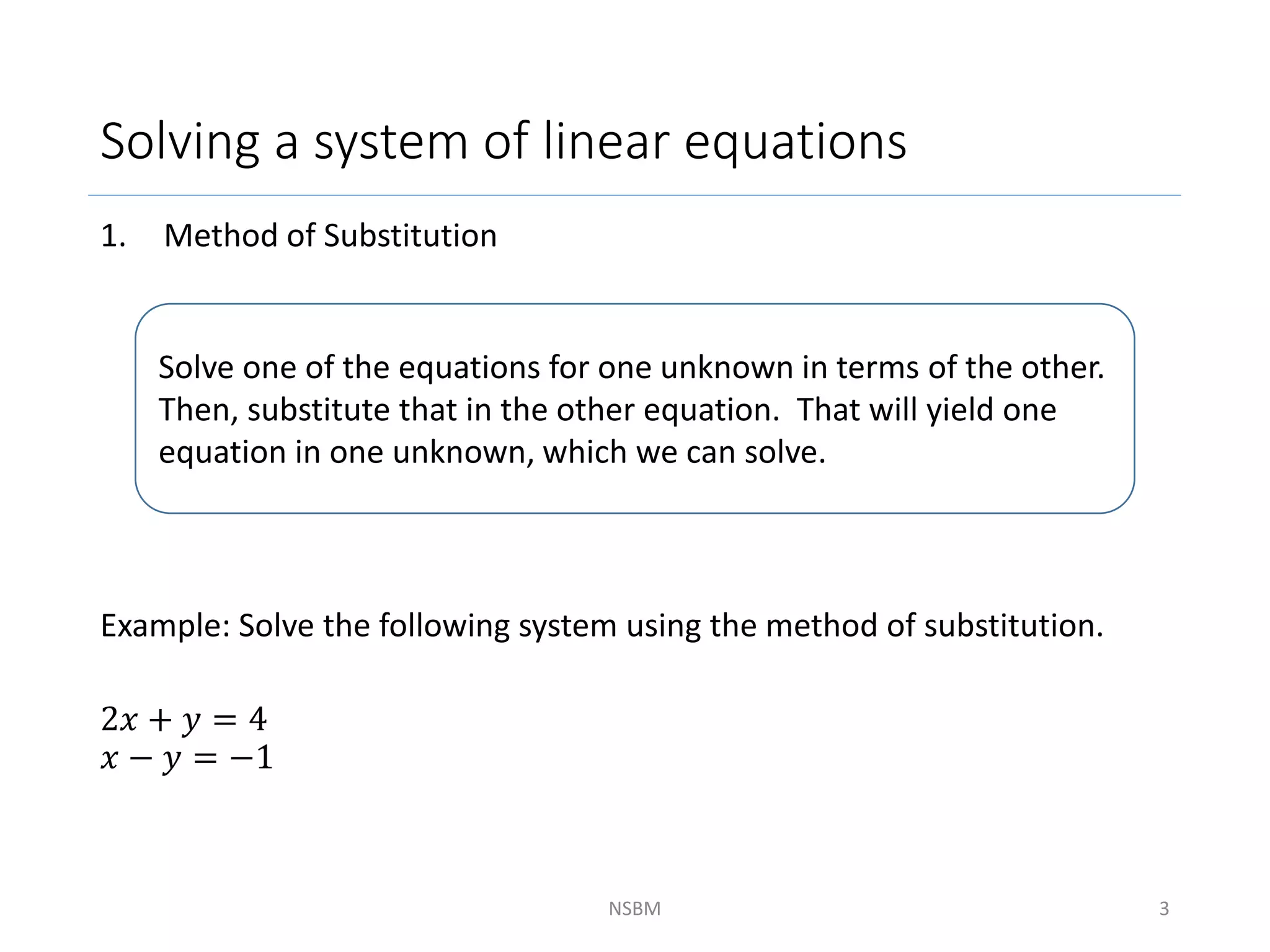 Lecture 5 (solving simultaneous equations) | PPT