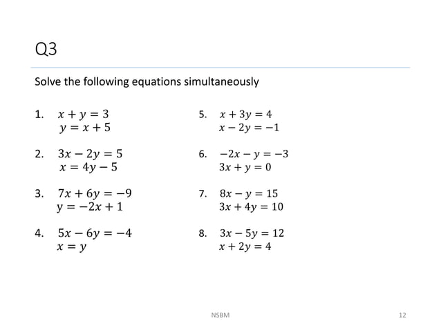 Lecture 5 (solving simultaneous equations) | PPT