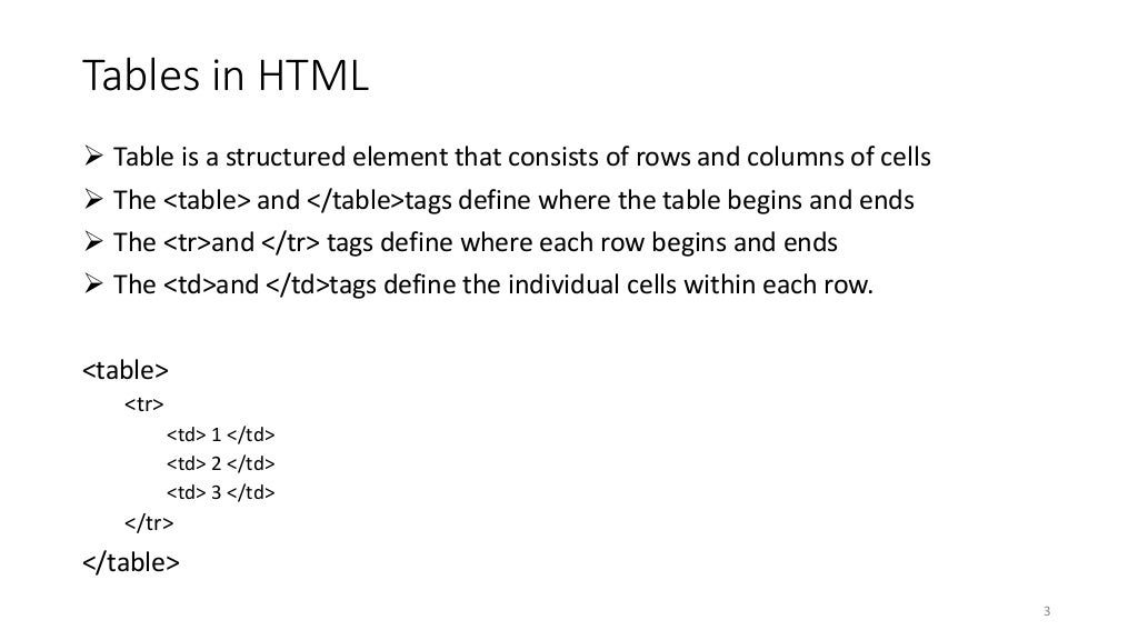 Web design - Working with tables in HTML
