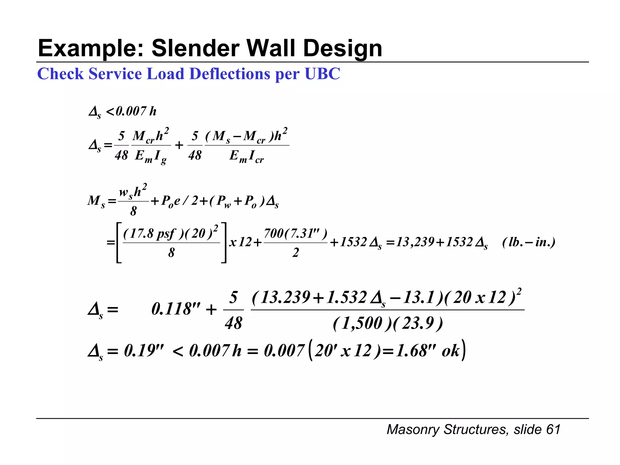 Example: Slender Wall Design Check Service Load Deflections per UBC 