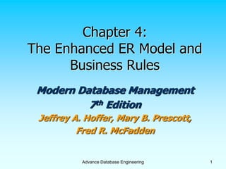 Advance Database Engineering 1
Chapter 4:
The Enhanced ER Model and
Business Rules
Modern Database Management
7th Edition
Jeffrey A. Hoffer, Mary B. Prescott,
Fred R. McFadden
 