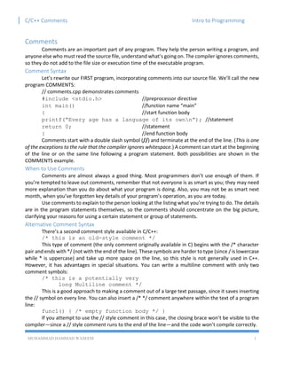 [ITP - Lecture 07] Comments in C/C++ | PDF