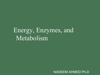 Energy, Enzymes, and
Metabolism
NADEEM AHMED Ph.D
 