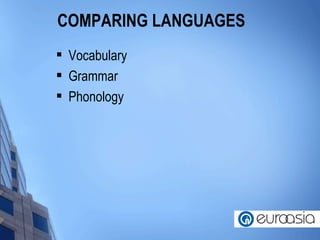 COMPARING LANGUAGES Vocabulary Grammar Phonology 