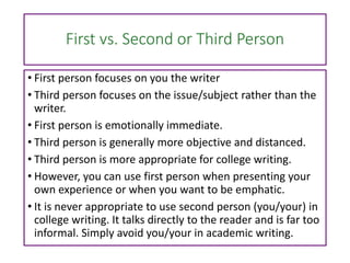 I Using First Person Finding Your Voice: Formal vs Informal Language | PPTX