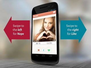 Swipe to
the right
for Like
Swipe to
the left
for Nope