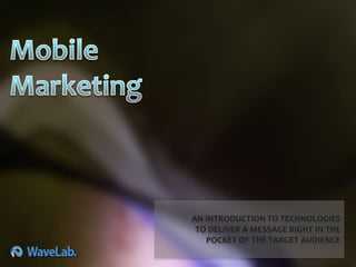 AN INTRODUCTION TO TECHNOLOGIES
 TO DELIVER A MESSAGE RIGHT IN THE
   POCKET OF THE TARGET AUDIENCE
 