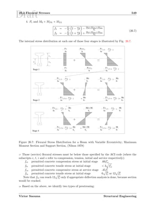 Draft26.2 Flexural Stresses 549
4. Pe and M0 + MDL + MLL
f1 = −Pe
Ac
1 − ec1
r2 − M0+MDL+MLL
S1
f2 = −Pe
Ac
1 + ec2
r2 + M0+MDL+MLL
S2
(26.7)
The internal stress distribution at each one of those four stages is illustrated by Fig. 26.7.
S2
Mo
+
S2
ÀÁÀÁÀÁÀÁÀÁÀÀÁÀÁÀÁÀÁÀÁÀÀÁÀÁÀÁÀÁÀÁÀÀÁÀÁÀÁÀÁÀÁÀÀÁÀÁÀÁÀÁÀÁÀÀÁÀÁÀÁÀÁÀÁÀÀÁÀÁÀÁÀÁÀÁÀÀÁÀÁÀÁÀÁÀÁÀÀÁÀÁÀÁÀÁÀÁÀÀÁÀÁÀÁÀÁÀÁÀÀÁÀÁÀÁÀÁÀÁÀÀÁÀÁÀÁÀÁÀÁÀÀÁÀÁÀÁÀÁÀÁÀÀÁÀÁÀÁÀÁÀÁÀÀÁÀÁÀÁÀÁÀÁÀÀÁÀÁÀÁÀÁÀÁÀ
ÂÁÂÁÂÁÂÁÂÁÂÂÁÂÁÂÁÂÁÂÁÂÂÁÂÁÂÁÂÁÂÁÂÂÁÂÁÂÁÂÁÂÁÂÂÁÂÁÂÁÂÁÂÁÂÂÁÂÁÂÁÂÁÂÁÂÂÁÂÁÂÁÂÁÂÁÂÂÁÂÁÂÁÂÁÂÁÂÂÁÂÁÂÁÂÁÂÁÂÂÁÂÁÂÁÂÁÂÁÂÂÁÂÁÂÁÂÁÂÁÂÂÁÂÁÂÁÂÁÂÁÂÂÁÂÁÂÁÂÁÂÁÂÂÁÂÁÂÁÂÁÂÁÂÂÁÂÁÂÁÂÁÂÁÂ
ÃÁÃÁÃÁÃÁÃÁÃÁÃÁÃÁÃÁÃÁÃÃÁÃÁÃÁÃÁÃÁÃÁÃÁÃÁÃÁÃÁÃÃÁÃÁÃÁÃÁÃÁÃÁÃÁÃÁÃÁÃÁÃÃÁÃÁÃÁÃÁÃÁÃÁÃÁÃÁÃÁÃÁÃÃÁÃÁÃÁÃÁÃÁÃÁÃÁÃÁÃÁÃÁÃÃÁÃÁÃÁÃÁÃÁÃÁÃÁÃÁÃÁÃÁÃÃÁÃÁÃÁÃÁÃÁÃÁÃÁÃÁÃÁÃÁÃÃÁÃÁÃÁÃÁÃÁÃÁÃÁÃÁÃÁÃÁÃÃÁÃÁÃÁÃÁÃÁÃÁÃÁÃÁÃÁÃÁÃÃÁÃÁÃÁÃÁÃÁÃÁÃÁÃÁÃÁÃÁÃÃÁÃÁÃÁÃÁÃÁÃÁÃÁÃÁÃÁÃÁÃÃÁÃÁÃÁÃÁÃÁÃÁÃÁÃÁÃÁÃÁÃÃÁÃÁÃÁÃÁÃÁÃÁÃÁÃÁÃÁÃÁÃÃÁÃÁÃÁÃÁÃÁÃÁÃÁÃÁÃÁÃÁÃÃÁÃÁÃÁÃÁÃÁÃÁÃÁÃÁÃÁÃÁÃÃÁÃÁÃÁÃÁÃÁÃÁÃÁÃÁÃÁÃÁÃ
ÄÁÄÁÄÁÄÁÄÁÄÁÄÁÄÁÄÁÄÁÄÄÁÄÁÄÁÄÁÄÁÄÁÄÁÄÁÄÁÄÁÄÄÁÄÁÄÁÄÁÄÁÄÁÄÁÄÁÄÁÄÁÄÄÁÄÁÄÁÄÁÄÁÄÁÄÁÄÁÄÁÄÁÄÄÁÄÁÄÁÄÁÄÁÄÁÄÁÄÁÄÁÄÁÄÄÁÄÁÄÁÄÁÄÁÄÁÄÁÄÁÄÁÄÁÄÄÁÄÁÄÁÄÁÄÁÄÁÄÁÄÁÄÁÄÁÄÄÁÄÁÄÁÄÁÄÁÄÁÄÁÄÁÄÁÄÁÄÄÁÄÁÄÁÄÁÄÁÄÁÄÁÄÁÄÁÄÁÄÄÁÄÁÄÁÄÁÄÁÄÁÄÁÄÁÄÁÄÁÄÄÁÄÁÄÁÄÁÄÁÄÁÄÁÄÁÄÁÄÁÄÄÁÄÁÄÁÄÁÄÁÄÁÄÁÄÁÄÁÄÁÄÄÁÄÁÄÁÄÁÄÁÄÁÄÁÄÁÄÁÄÁÄÄÁÄÁÄÁÄÁÄÁÄÁÄÁÄÁÄÁÄÁÄÄÁÄÁÄÁÄÁÄÁÄÁÄÁÄÁÄÁÄÁÄ
ÅÁÅÁÅÁÅÁÅÁÅÅÁÅÁÅÁÅÁÅÁÅÅÁÅÁÅÁÅÁÅÁÅÅÁÅÁÅÁÅÁÅÁÅÅÁÅÁÅÁÅÁÅÁÅÅÁÅÁÅÁÅÁÅÁÅÅÁÅÁÅÁÅÁÅÁÅÅÁÅÁÅÁÅÁÅÁÅÅÁÅÁÅÁÅÁÅÁÅÅÁÅÁÅÁÅÁÅÁÅÅÁÅÁÅÁÅÁÅÁÅÅÁÅÁÅÁÅÁÅÁÅÅÁÅÁÅÁÅÁÅÁÅÅÁÅÁÅÁÅÁÅÁÅÅÁÅÁÅÁÅÁÅÁÅÅÁÅÁÅÁÅÁÅÁÅ
ÆÁÆÁÆÁÆÁÆÁÆÆÁÆÁÆÁÆÁÆÁÆÆÁÆÁÆÁÆÁÆÁÆÆÁÆÁÆÁÆÁÆÁÆÆÁÆÁÆÁÆÁÆÁÆÆÁÆÁÆÁÆÁÆÁÆÆÁÆÁÆÁÆÁÆÁÆÆÁÆÁÆÁÆÁÆÁÆÆÁÆÁÆÁÆÁÆÁÆÆÁÆÁÆÁÆÁÆÁÆÆÁÆÁÆÁÆÁÆÁÆÆÁÆÁÆÁÆÁÆÁÆÆÁÆÁÆÁÆÁÆÁÆÆÁÆÁÆÁÆÁÆÁÆÆÁÆÁÆÁÆÁÆÁÆ
ÇÁÇÁÇÁÇÁÇÁÇÁÇÁÇÁÇÇÁÇÁÇÁÇÁÇÁÇÁÇÁÇÁÇÇÁÇÁÇÁÇÁÇÁÇÁÇÁÇÁÇÇÁÇÁÇÁÇÁÇÁÇÁÇÁÇÁÇÇÁÇÁÇÁÇÁÇÁÇÁÇÁÇÁÇÇÁÇÁÇÁÇÁÇÁÇÁÇÁÇÁÇÇÁÇÁÇÁÇÁÇÁÇÁÇÁÇÁÇÇÁÇÁÇÁÇÁÇÁÇÁÇÁÇÁÇÇÁÇÁÇÁÇÁÇÁÇÁÇÁÇÁÇÇÁÇÁÇÁÇÁÇÁÇÁÇÁÇÁÇÇÁÇÁÇÁÇÁÇÁÇÁÇÁÇÁÇÇÁÇÁÇÁÇÁÇÁÇÁÇÁÇÁÇÇÁÇÁÇÁÇÁÇÁÇÁÇÁÇÁÇÇÁÇÁÇÁÇÁÇÁÇÁÇÁÇÁÇÇÁÇÁÇÁÇÁÇÁÇÁÇÁÇÁÇÇÁÇÁÇÁÇÁÇÁÇÁÇÁÇÁÇ
ÈÁÈÁÈÁÈÁÈÁÈÁÈÁÈÁÈÈÁÈÁÈÁÈÁÈÁÈÁÈÁÈÁÈÈÁÈÁÈÁÈÁÈÁÈÁÈÁÈÁÈÈÁÈÁÈÁÈÁÈÁÈÁÈÁÈÁÈÈÁÈÁÈÁÈÁÈÁÈÁÈÁÈÁÈÈÁÈÁÈÁÈÁÈÁÈÁÈÁÈÁÈÈÁÈÁÈÁÈÁÈÁÈÁÈÁÈÁÈÈÁÈÁÈÁÈÁÈÁÈÁÈÁÈÁÈÈÁÈÁÈÁÈÁÈÁÈÁÈÁÈÁÈÈÁÈÁÈÁÈÁÈÁÈÁÈÁÈÁÈÈÁÈÁÈÁÈÁÈÁÈÁÈÁÈÁÈÈÁÈÁÈÁÈÁÈÁÈÁÈÁÈÁÈÈÁÈÁÈÁÈÁÈÁÈÁÈÁÈÁÈÈÁÈÁÈÁÈÁÈÁÈÁÈÁÈÁÈÈÁÈÁÈÁÈÁÈÁÈÁÈÁÈÁÈ
ÉÁÉÁÉÉÁÉÁÉÉÁÉÁÉÉÁÉÁÉÉÁÉÁÉÉÁÉÁÉÉÁÉÁÉÉÁÉÁÉÉÁÉÁÉÉÁÉÁÉÉÁÉÁÉÉÁÉÁÉÉÁÉÁÉÉÁÉÁÉÉÁÉÁÉ
ÊÁÊÁÊÊÁÊÁÊÊÁÊÁÊÊÁÊÁÊÊÁÊÁÊÊÁÊÁÊÊÁÊÁÊÊÁÊÁÊÊÁÊÁÊÊÁÊÁÊÊÁÊÁÊÊÁÊÁÊÊÁÊÁÊÊÁÊÁÊÊÁÊÁÊ
ËÁËÁËÁËÁËÁËËÁËÁËÁËÁËÁËËÁËÁËÁËÁËÁËËÁËÁËÁËÁËÁËËÁËÁËÁËÁËÁËËÁËÁËÁËÁËÁËËÁËÁËÁËÁËÁËËÁËÁËÁËÁËÁËËÁËÁËÁËÁËÁËËÁËÁËÁËÁËÁËËÁËÁËÁËÁËÁËËÁËÁËÁËÁËÁËËÁËÁËÁËÁËÁËËÁËÁËÁËÁËÁËËÁËÁËÁËÁËÁË
ÌÁÌÁÌÁÌÁÌÁÌÌÁÌÁÌÁÌÁÌÁÌÌÁÌÁÌÁÌÁÌÁÌÌÁÌÁÌÁÌÁÌÁÌÌÁÌÁÌÁÌÁÌÁÌÌÁÌÁÌÁÌÁÌÁÌÌÁÌÁÌÁÌÁÌÁÌÌÁÌÁÌÁÌÁÌÁÌÌÁÌÁÌÁÌÁÌÁÌÌÁÌÁÌÁÌÁÌÁÌÌÁÌÁÌÁÌÁÌÁÌÌÁÌÁÌÁÌÁÌÁÌÌÁÌÁÌÁÌÁÌÁÌÌÁÌÁÌÁÌÁÌÁÌÌÁÌÁÌÁÌÁÌÁÌ
ÍÁÍÍÁÍÍÁÍÍÁÍÍÁÍÍÁÍÍÁÍÍÁÍÍÁÍÍÁÍÍÁÍÍÁÍÍÁÍÍÁÍÍÁÍ
ÎÁÎÎÁÎÎÁÎÎÁÎÎÁÎÎÁÎÎÁÎÎÁÎÎÁÎÎÁÎÎÁÎÎÁÎÎÁÎÎÁÎÎÁÎ
ÏÁÏÁÏÁÏÁÏÁÏÏÁÏÁÏÁÏÁÏÁÏÏÁÏÁÏÁÏÁÏÁÏÏÁÏÁÏÁÏÁÏÁÏÏÁÏÁÏÁÏÁÏÁÏÏÁÏÁÏÁÏÁÏÁÏÏÁÏÁÏÁÏÁÏÁÏÏÁÏÁÏÁÏÁÏÁÏÏÁÏÁÏÁÏÁÏÁÏ
ÐÁÐÁÐÁÐÁÐÁÐÐÁÐÁÐÁÐÁÐÁÐÐÁÐÁÐÁÐÁÐÁÐÐÁÐÁÐÁÐÁÐÁÐÐÁÐÁÐÁÐÁÐÁÐÐÁÐÁÐÁÐÁÐÁÐÐÁÐÁÐÁÐÁÐÁÐÐÁÐÁÐÁÐÁÐÁÐÐÁÐÁÐÁÐÁÐÁÐÑÁÑÁÑÁÑÁÑÑÁÑÁÑÁÑÁÑÑÁÑÁÑÁÑÁÑÑÁÑÁÑÁÑÁÑÑÁÑÁÑÁÑÁÑÑÁÑÁÑÁÑÁÑÑÁÑÁÑÁÑÁÑÑÁÑÁÑÁÑÁÑ
ÒÁÒÁÒÁÒÒÁÒÁÒÁÒÒÁÒÁÒÁÒÒÁÒÁÒÁÒÒÁÒÁÒÁÒÒÁÒÁÒÁÒÒÁÒÁÒÁÒ
ÓÁÓÁÓÁÓÁÓÁÓÁÓÁÓÁÓÓÁÓÁÓÁÓÁÓÁÓÁÓÁÓÁÓÓÁÓÁÓÁÓÁÓÁÓÁÓÁÓÁÓÓÁÓÁÓÁÓÁÓÁÓÁÓÁÓÁÓÓÁÓÁÓÁÓÁÓÁÓÁÓÁÓÁÓÓÁÓÁÓÁÓÁÓÁÓÁÓÁÓÁÓÓÁÓÁÓÁÓÁÓÁÓÁÓÁÓÁÓÓÁÓÁÓÁÓÁÓÁÓÁÓÁÓÁÓÓÁÓÁÓÁÓÁÓÁÓÁÓÁÓÁÓÓÁÓÁÓÁÓÁÓÁÓÁÓÁÓÁÓÓÁÓÁÓÁÓÁÓÁÓÁÓÁÓÁÓÓÁÓÁÓÁÓÁÓÁÓÁÓÁÓÁÓÓÁÓÁÓÁÓÁÓÁÓÁÓÁÓÁÓÓÁÓÁÓÁÓÁÓÁÓÁÓÁÓÁÓÓÁÓÁÓÁÓÁÓÁÓÁÓÁÓÁÓ
ÔÁÔÁÔÁÔÁÔÁÔÁÔÁÔÁÔÔÁÔÁÔÁÔÁÔÁÔÁÔÁÔÁÔÔÁÔÁÔÁÔÁÔÁÔÁÔÁÔÁÔÔÁÔÁÔÁÔÁÔÁÔÁÔÁÔÁÔÔÁÔÁÔÁÔÁÔÁÔÁÔÁÔÁÔÔÁÔÁÔÁÔÁÔÁÔÁÔÁÔÁÔÔÁÔÁÔÁÔÁÔÁÔÁÔÁÔÁÔÔÁÔÁÔÁÔÁÔÁÔÁÔÁÔÁÔÔÁÔÁÔÁÔÁÔÁÔÁÔÁÔÁÔÔÁÔÁÔÁÔÁÔÁÔÁÔÁÔÁÔÔÁÔÁÔÁÔÁÔÁÔÁÔÁÔÁÔÔÁÔÁÔÁÔÁÔÁÔÁÔÁÔÁÔÔÁÔÁÔÁÔÁÔÁÔÁÔÁÔÁÔÔÁÔÁÔÁÔÁÔÁÔÁÔÁÔÁÔÔÁÔÁÔÁÔÁÔÁÔÁÔÁÔÁÔ
e c2
c1
Pi e c
Ic
2
Stage 1
Stage 2
Stage 4
r
e c
2 )2( 1 +
P i
Ac
Mo
+
S2 r
e c
2 )2( 1 +
P i
Ac
P i
Ac
P i
Ac
Pi e c1
Ic
P i
Ac
( 1 -
r
e c
2
1 )
r
e c
2 )2( 1 +
P i
Ac
P i
Ac
( 1 -
r
e c
2
1 ) -
Mo
S1
-
Mo
S1
( 1 -
r
e c
2
1 )
P i
Ac
Ac
P e
-
Mo
S
( 1 -
r
e c
2
1 ) -
Md + Ml
S
-
S1
Mt
Ac
P e
( 1 -
r
e c
2
1 )
Md + Ml
S
+ +
Mt
r
e c
2 )2( 1 +
Ac
P e
r
e c
2 )2( 1 +
Ac
P e Mo
+
S2 2
1 1
Figure 26.7: Flexural Stress Distribution for a Beam with Variable Eccentricity; Maximum
Moment Section and Support Section, (Nilson 1978)
17 Those (service) ﬂexural stresses must be below those speciﬁed by the ACI code (where the
subscripts c, t, i and s refer to compression, tension, initial and service respectively):
fci permitted concrete compression stress at initial stage .60fci
fti permitted concrete tensile stress at initial stage  3 fci
fcs permitted concrete compressive stress at service stage .45fc
fts permitted concrete tensile stress at initial stage 6 fc or 12 fc
Note that fts can reach 12 fc only if appropriate deﬂection analysis is done, because section
would be cracked.
18 Based on the above, we identify two types of prestressing:
Victor Saouma Structural Engineering
 