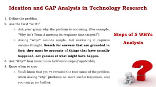 Ideation and GAP Analysis in Technology Research
Steps of 5 WHYs
Analysis
 