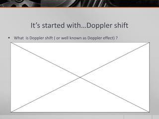 It’s started with…Doppler shift
 What is Doppler shift ( or well known as Doppler effect) ?
 