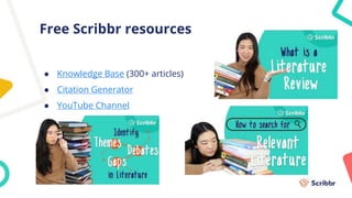 Free Scribbr resources
● Knowledge Base (300+ articles)
● Citation Generator
● YouTube Channel
 