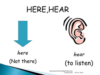 HERE,HEAR
here hear
(Not there) (to listen)
29-01-2016
doctorparulmishra@ggnindia.dron
acharya.info
 