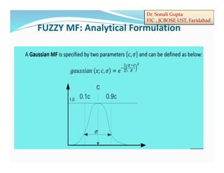 Dr. Sonali Gupta
FIC , JCBOSE UST, Faridabad
FUZZY MF: Analytical Formulation
 
