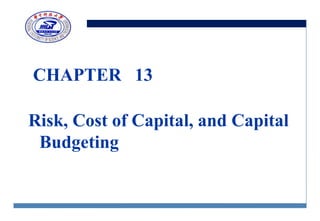 CHAPTER 13
Risk, Cost of Capital, and Capital
Budgeting
 