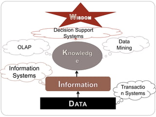 Transactio
n Systems
Information
Systems
Data
Mining
OLAP
Decision Support
Systems
 