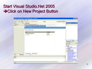 Start Visual Studio.Net 2005
Click on New Project Button

33

 