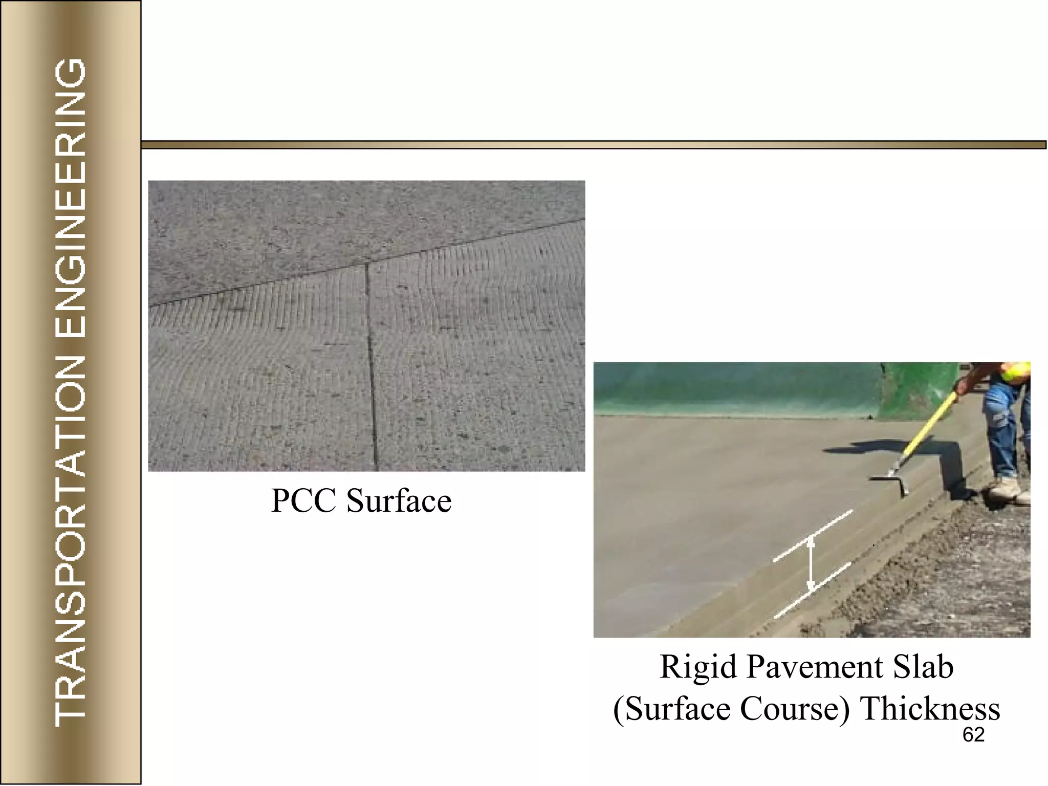 62
PCC Surface
Rigid Pavement Slab
(Surface Course) Thickness
 