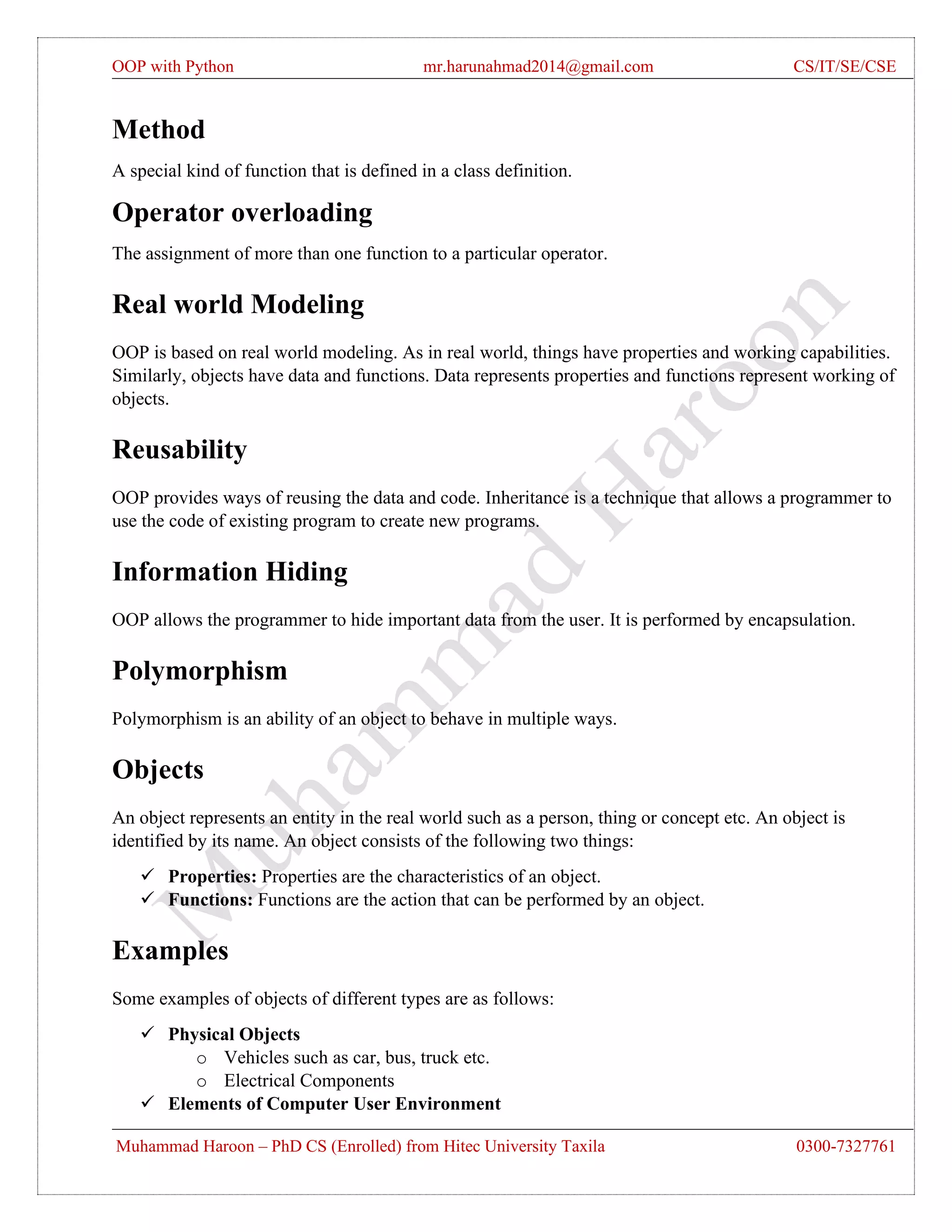 Lecture 01 - Basic Concept About OOP With Python | PDF