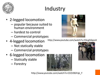 Industry<br />2-legged locomotion<br />popular because suited to human environment<br />hardest to control<br />Commercial...