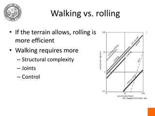 Walking vs. rolling<br />If the terrain allows, rolling is more efficient<br />Walking requires more<br />Structural compl...