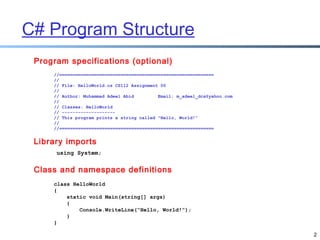 Visula C# Programming Lecture 2 | PPT