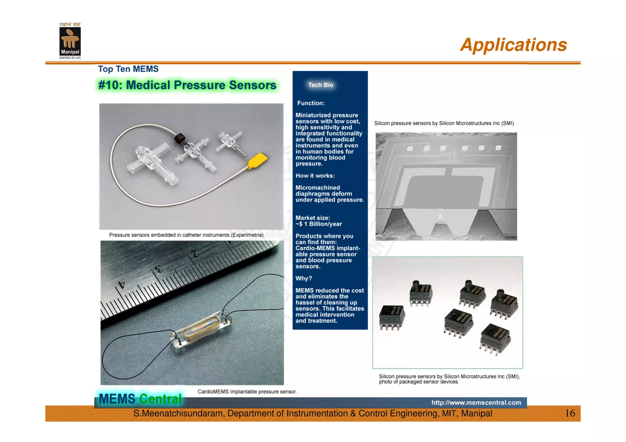 Applications
16S.Meenatchisundaram, Department of Instrumentation & Control Engineering, MIT, Manipal
 