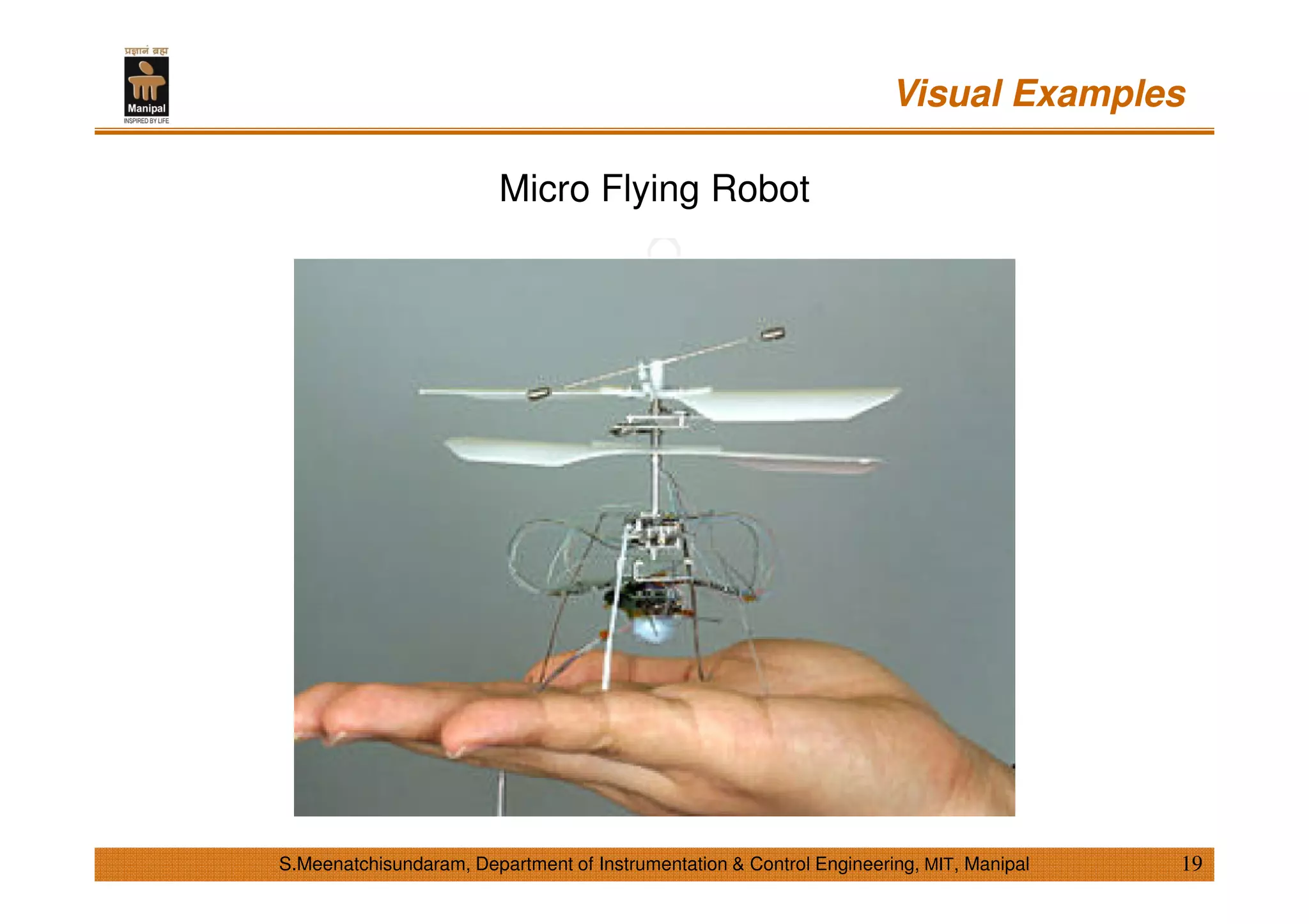 Visual Examples
19S.Meenatchisundaram, Department of Instrumentation & Control Engineering, MIT, Manipal
Micro Flying Robot
 
