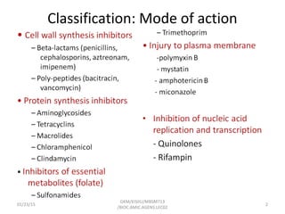 Classification: Mode of action
01/23/15 2
GKM/KISIIU/MBSM713
/BIOC.AMIC.AGENS.LEC02
 