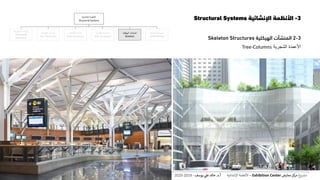 3-‫اإلنشائية‬ ‫األنظمة‬Structural Systems
3-2‫المنشآت‬‫الهيكلية‬Skeleton Structures
‫األعمدة‬‫الشجرية‬Tree-Columns
‫اإلنشائية‬ ‫األنظمة‬
Structural Systems
‫المنفوخة‬ ‫المنشآت‬
Pneumatic
Structures
‫الخيامية‬ ‫المنشآت‬
Tent Structures
‫الكابالت‬ ‫منشآت‬
Cable Structures
‫القشرية‬ ‫المنشآت‬
Shell Structures
‫الهيكلية‬ ‫المنشآت‬
Skeleton
‫الحاملة‬ ‫الحوائط‬
Wall Bearing
‫ع‬‫و‬ ‫ر‬‫مش‬‫كز‬‫مر‬‫معارض‬Exhibition Center–‫اإلنشائية‬ ‫األنظمة‬‫أ‬.‫د‬.‫عل‬ ‫خالد‬‫يوسف‬-2019-2020
 