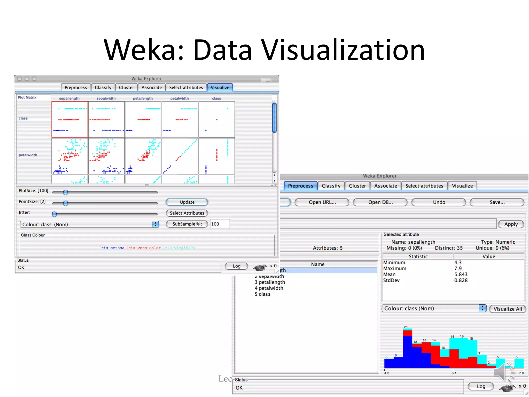 Weka: Data Visualization Lecture 2: Preliminaries 62 