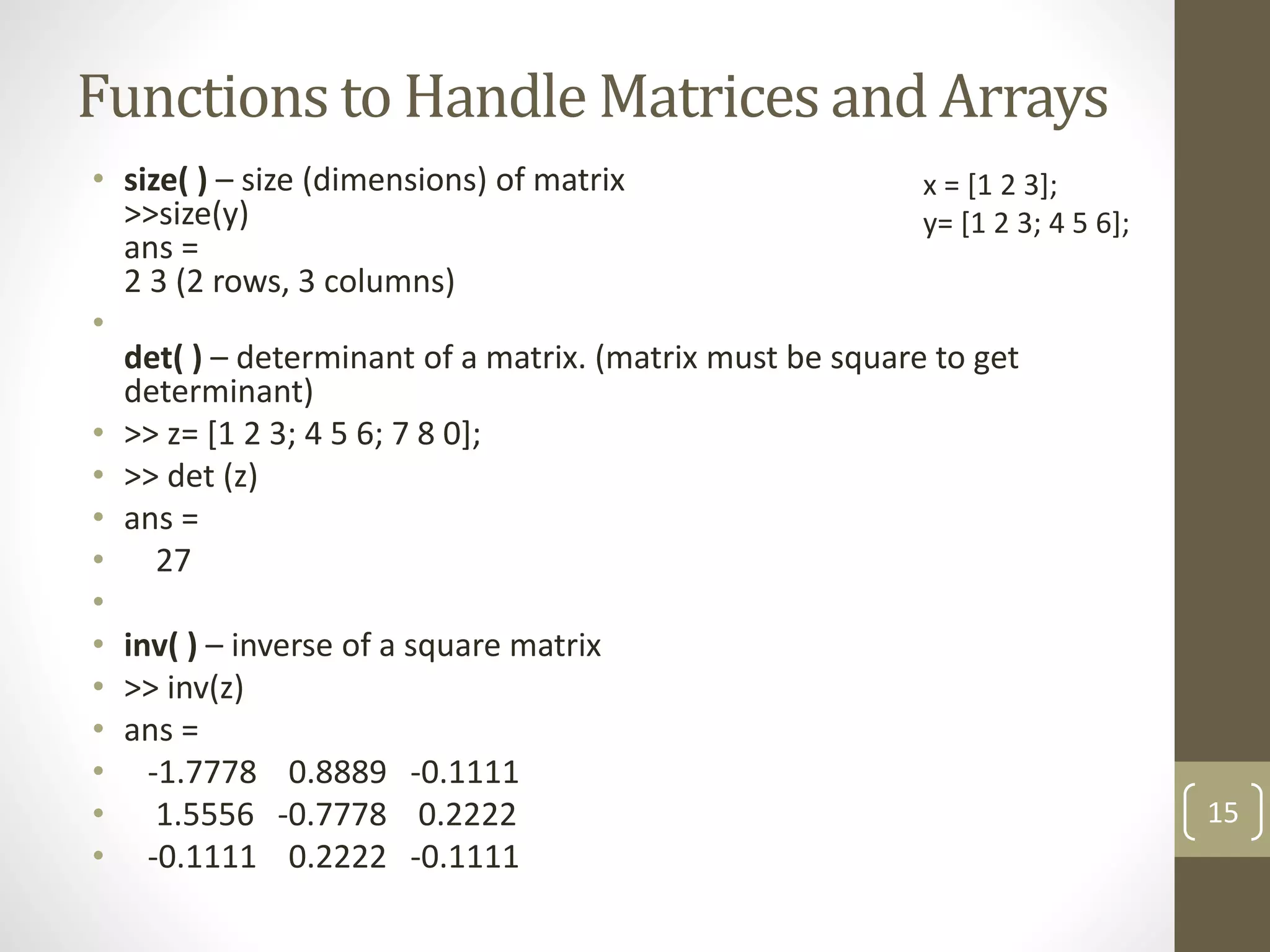 MATLAB - Arrays and Matrices | PPT