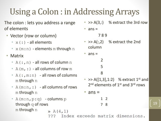 Matlab Matrizen Und Arrays _ Vector creation, array subscripting, and ...