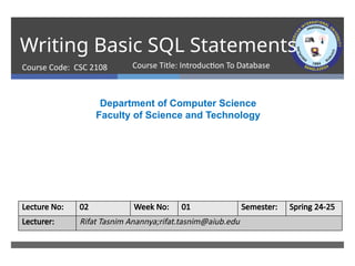 Comprehensive Guide to Writing Basic SQL Statements for Database ...