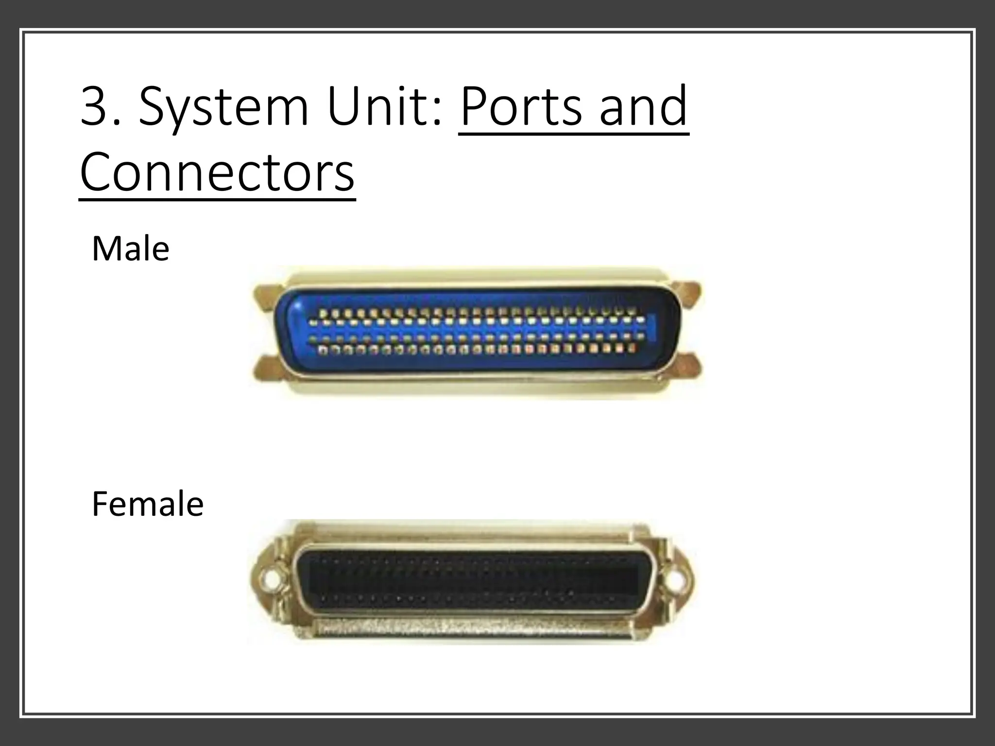 3. System Unit: Ports and
Connectors
Male
Female
 