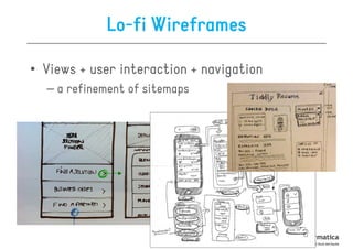 Lo-fi Wireframes

• Views + user interaction + navigation
  – a refinement of sitemaps
 