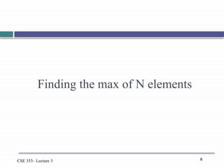 6
CSE 353– Lecture 3
Finding the max of N elements
 