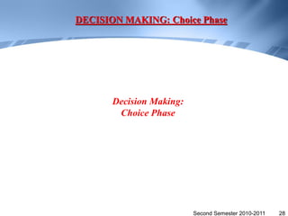 DECISION MAKING: Choice Phase




       Decision Making:
        Choice Phase




                          Second Semester 2010-2011   28
 