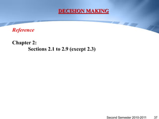 DECISION MAKING


Reference

Chapter 2:
      Sections 2.1 to 2.9 (except 2.3)




                                         Second Semester 2010-2011   37
 