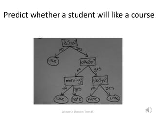 Predict whether a student will like a course
Lecture 3: Decision Trees (1) 4
 