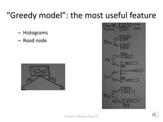 ”Greedy model”: the most useful feature
– Histograms
– Rood node
Lecture 3: Decision Trees (1) 7
 