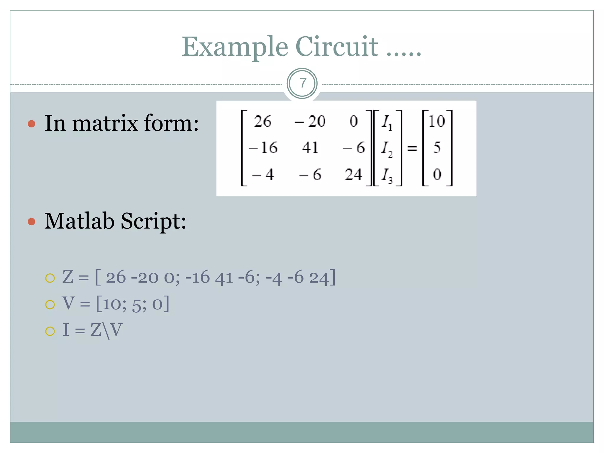 MATLAB - Aplication of Arrays and Matrices in Electrical Systems | PPT