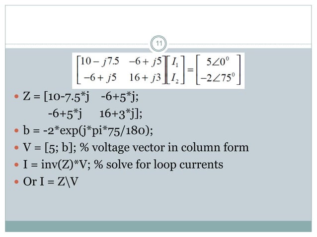 MATLAB - Aplication of Arrays and Matrices in Electrical Systems | PPT